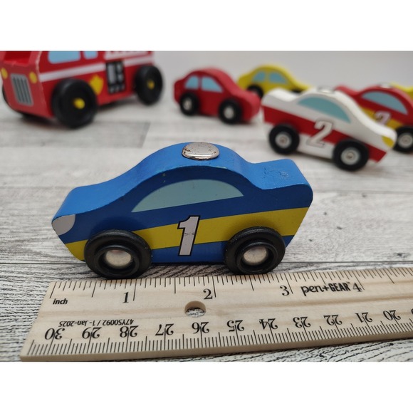 Wooden Cars and Fire Truck Vehicle Set 7 Pieces        (F8) - Picture 2 of 5